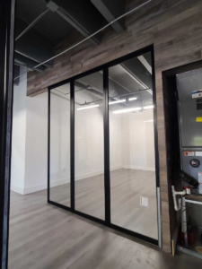 RD-03 Room Divider Three Panels Black Frame Clear Glass