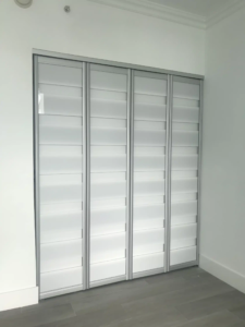 ACBF-04 – AC Double Bifold Door – White Glass – Silver Frame