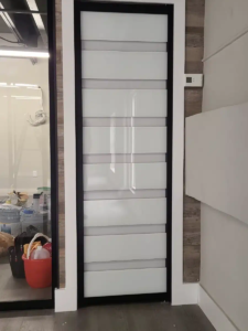 ACPD-02- AC Pivot Door – White Glass – Black Frame