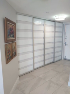 ACSD- 06- AC Four Panels Sliding Door – White Glass – Silver Frame