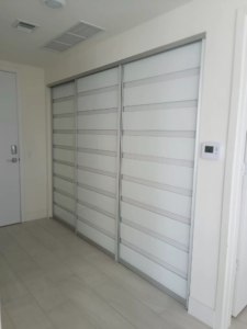 ACSD- 08- AC Three Panels Sliding Door – White Glass – Silver Frame